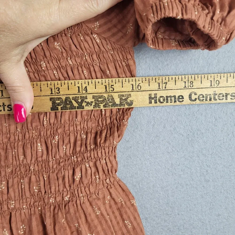 Madewell Size 4 Bubble Sleeve Smocked Peplum Top Orange Rust Cottagecore Prairie